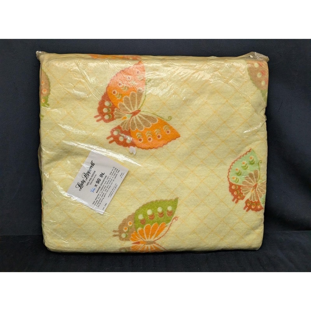 Vtg 70s Lady Pepperell Blanket 66 x 90 Butterflies Yellow Made in USA Polyester